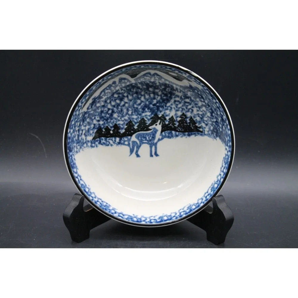 Tienshan Wolf Folkcraft Blue White Dinner Plate and Bowl Set 2-Piece Ceramic